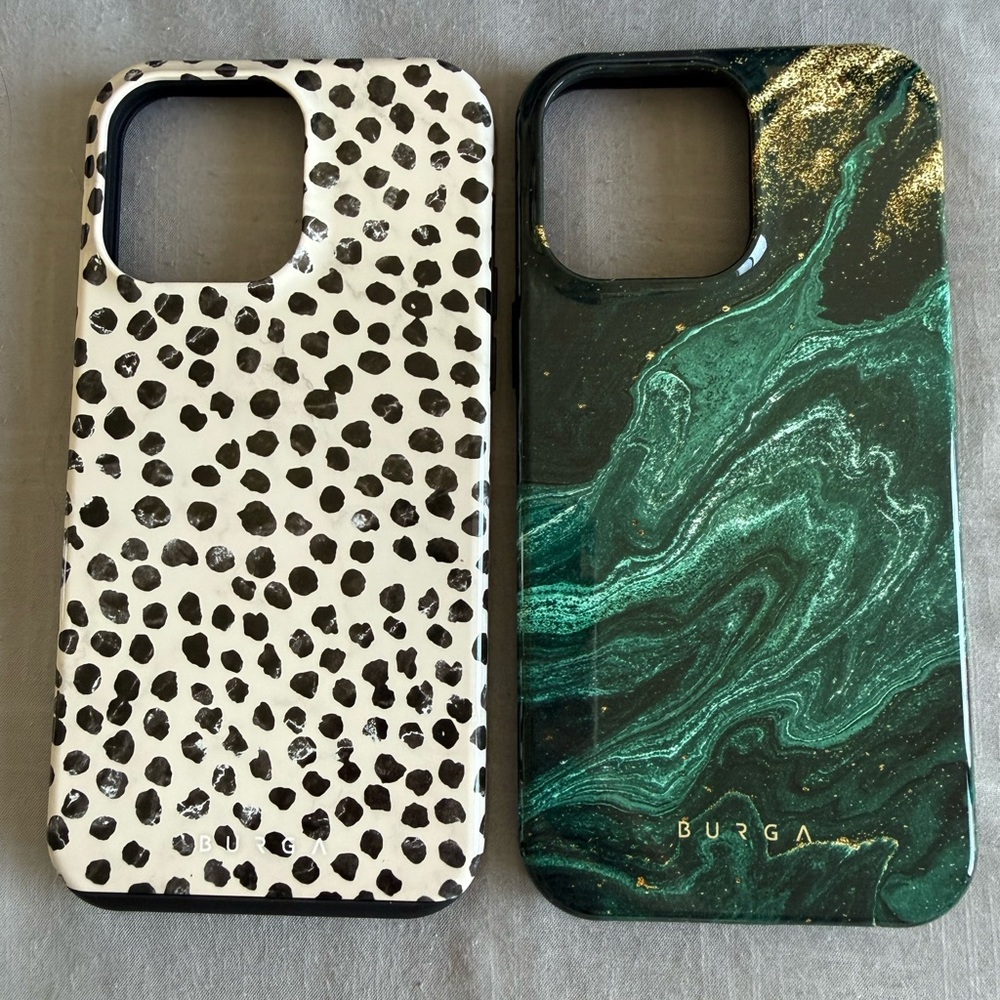 Burga Green Marble & Black Spot Phone Case Duo - Green and Black